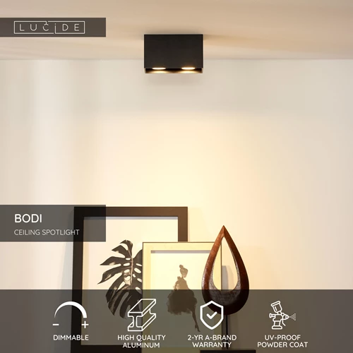Lucide BODI - Ceiling spotlight - 2xGU10 - Black - USP
